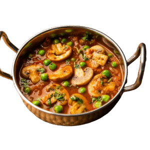 Matar Mushroom <span>(Mushrooms and green peas in spiced tomato gravy)</span>
